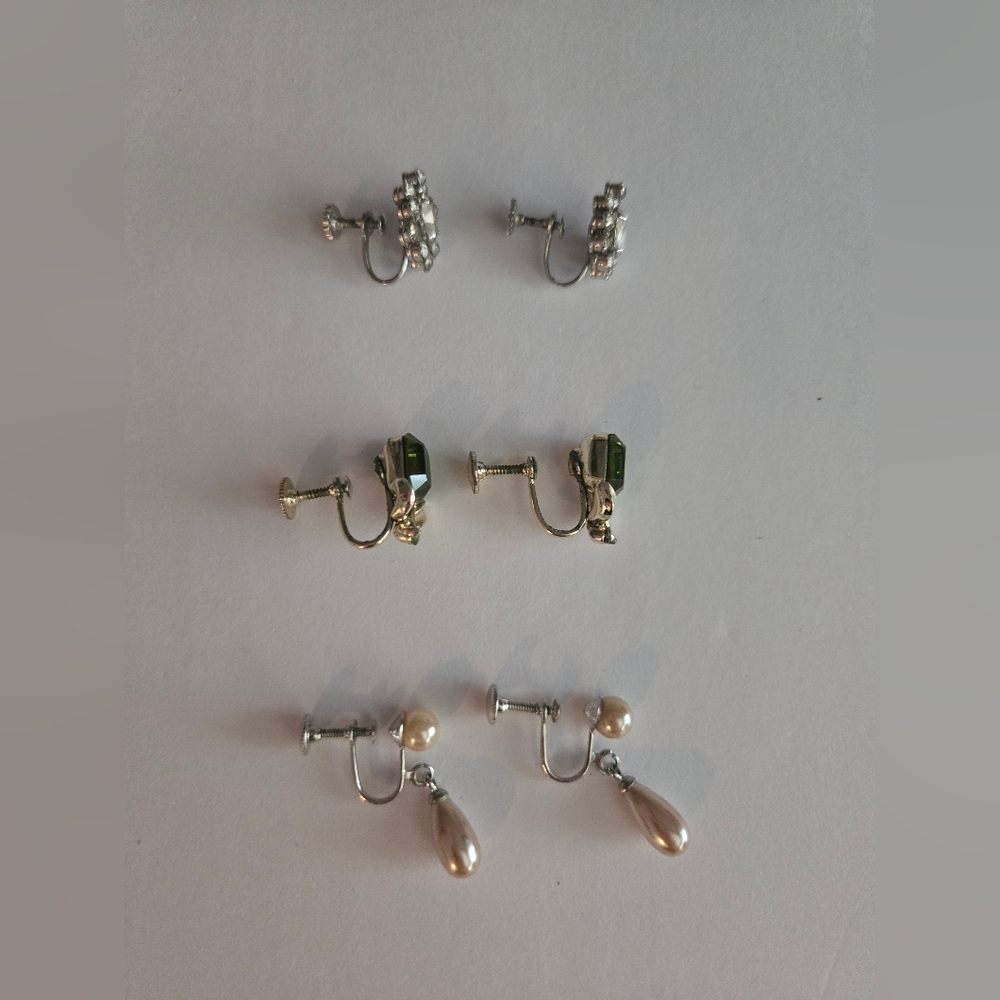 Elegant Vintage Silver and Gold Screw On Earrings 3 Pair